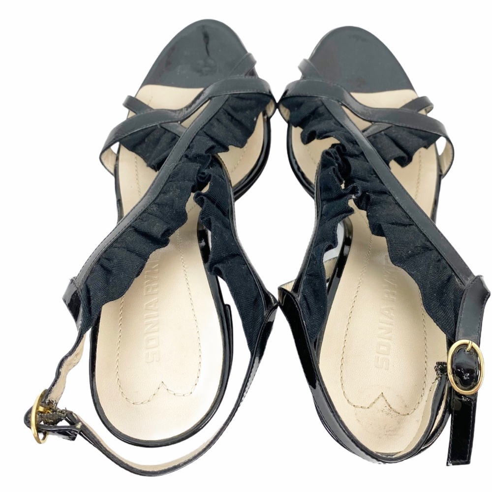 SONIA RYKIEL Ruffle Chunky Wood Heel Sandal Black Size US 10 Euro 40 - Picture 8 of 13